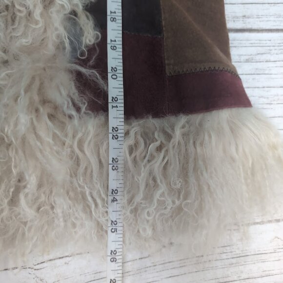 Suede Leather Patchwork with Real Fur Trim Boho Vintage Style Jacket Women 6 - Picture 5 of 6